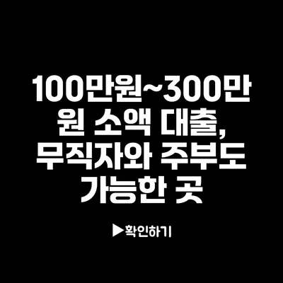 100만원~300만원 소액 대출, 무직자와 주부도 가능한 곳