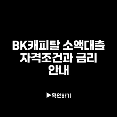 BK캐피탈 소액대출: 자격조건과 금리 안내