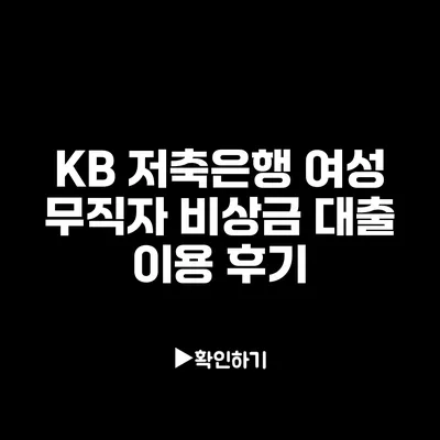 KB 저축은행 여성 무직자 비상금 대출 이용 후기