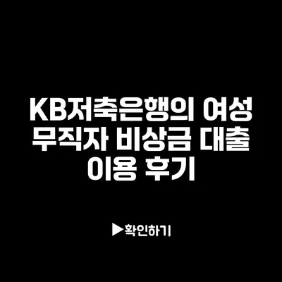 KB저축은행의 여성 무직자 비상금 대출 이용 후기