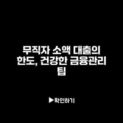 무직자 소액 대출의 한도, 건강한 금융관리 팁
