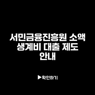 서민금융진흥원 소액 생계비 대출 제도 안내