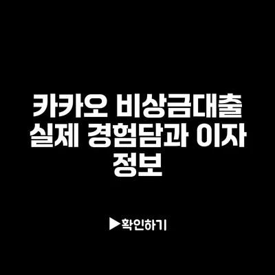 카카오 비상금대출 실제 경험담과 이자 정보