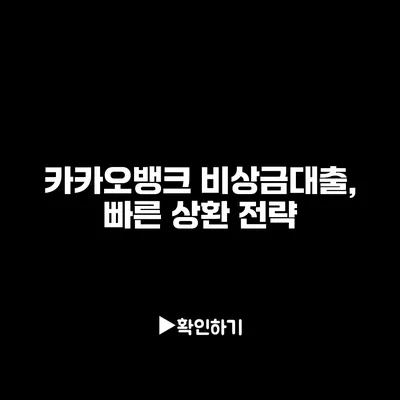 카카오뱅크 비상금대출, 빠른 상환 전략