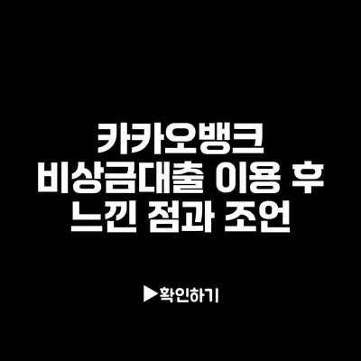 카카오뱅크 비상금대출 이용 후 느낀 점과 조언