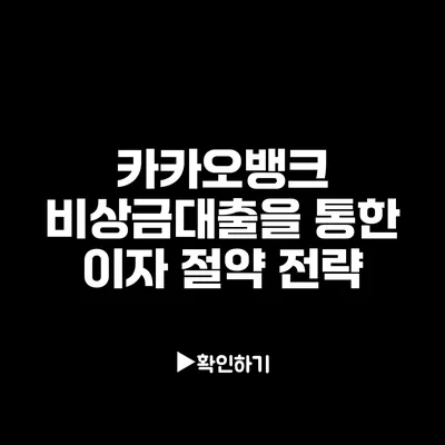 카카오뱅크 비상금대출을 통한 이자 절약 전략