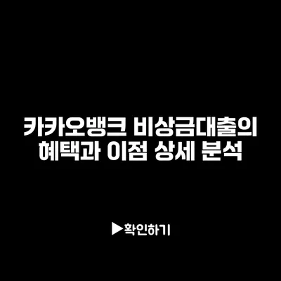 카카오뱅크 비상금대출의 혜택과 이점 상세 분석 카카오뱅크 비상금대출의 혜택과 이점 상세 분석