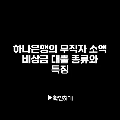 하나은행의 무직자 소액 비상금 대출 종류와 특징